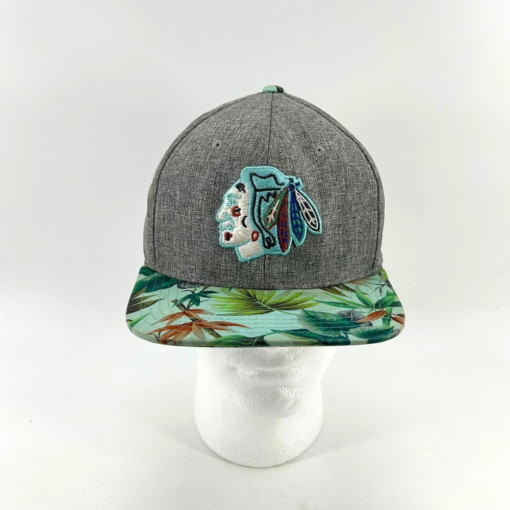 American Needle Chicago Blackhawks NHL Hat Gray Floral Tropical Snapback Cap